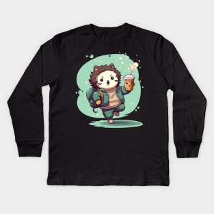 Cat with boba Kids Long Sleeve T-Shirt